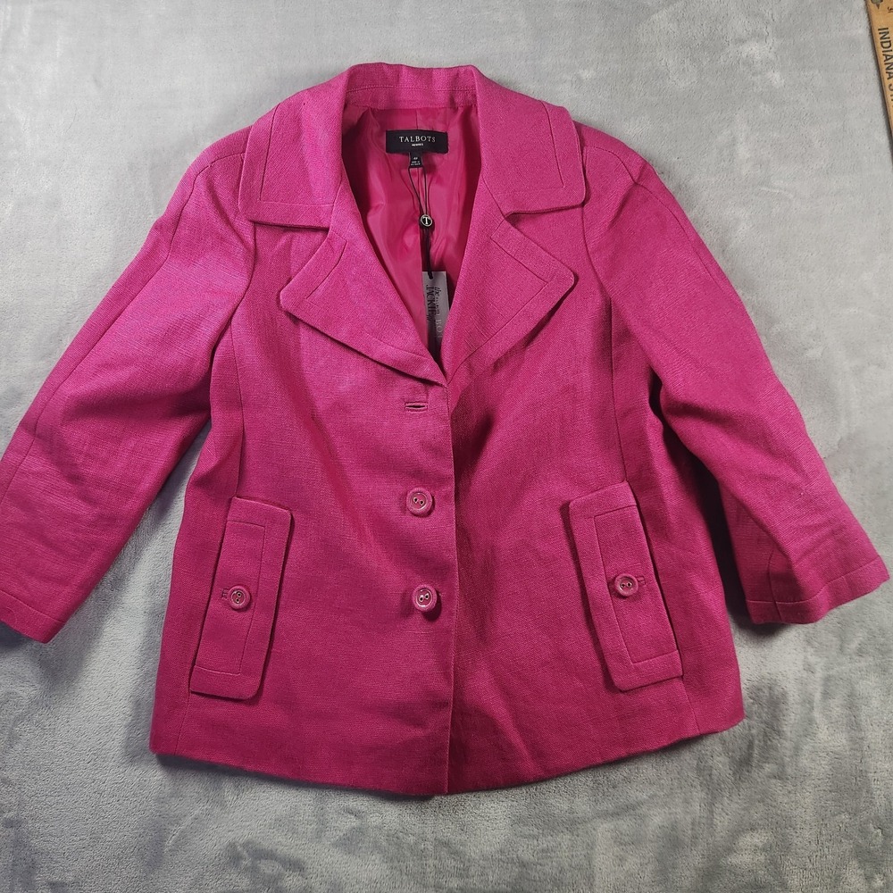 Talbots NWT Hot Pink Linen Blazer Jacket Work Career Fully Lined Sz 4 Petite 4P